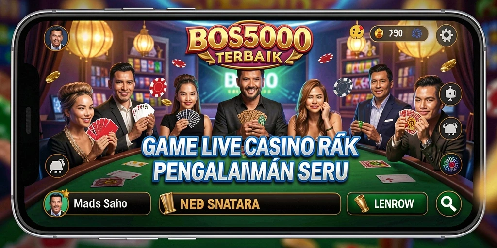 Screenshot menunjukkan dealer live berinteraksi dengan pemain di meja kasino.