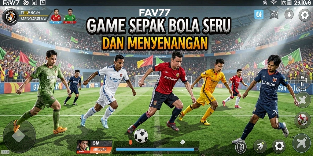 Tampilan gameplay seru di FAV77 dengan aksi sepak bola intens.