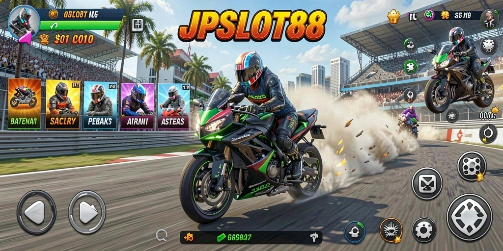 Tampilan menarik dari gameplay balapan motor JPSLOT88.