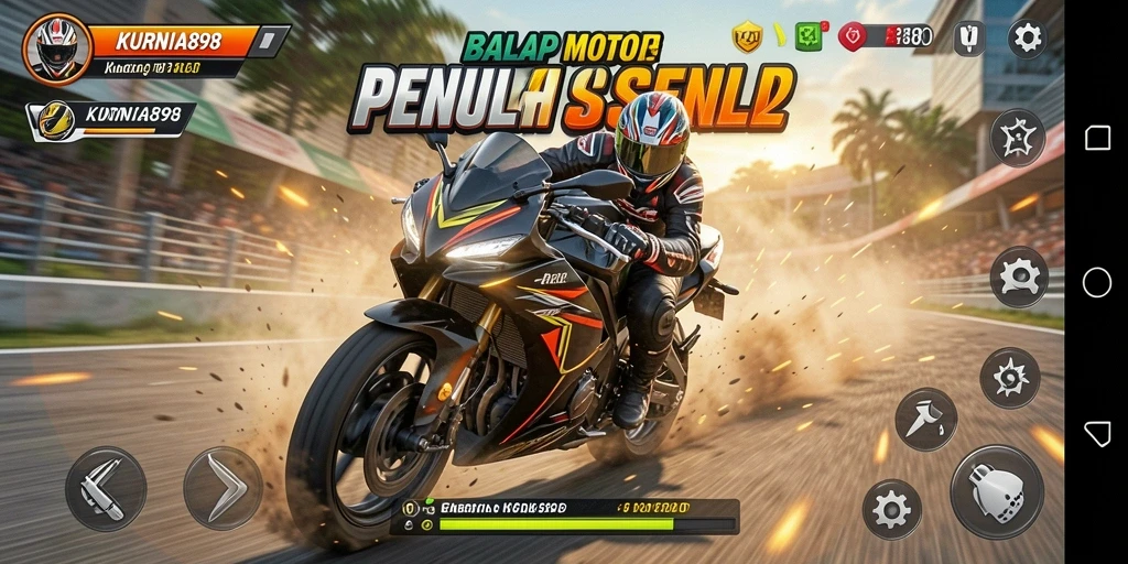 Tampilan gameplay seru di KURNIA898 dengan balapan motor yang mendebarkan.