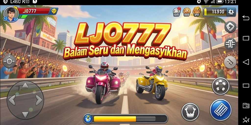 Screenshot gameplay LJO777 menampilkan aksi balapan yang mendebarkan.