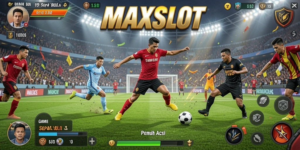 Tangkapan layar gameplay MAXSLOT dengan aksi sepak bola mendebarkan.