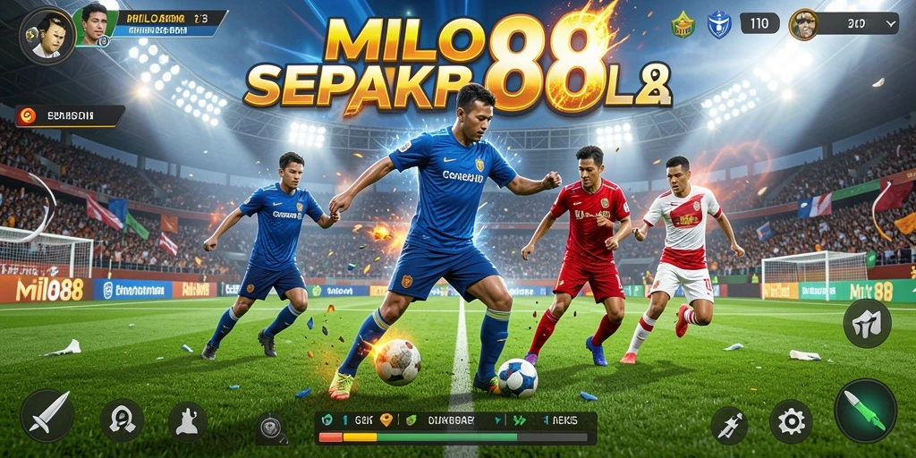Screenshot utama MILO88 menunjukkan aksi seru sepak bola di lapangan.