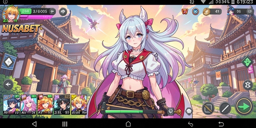 Tampilan screenshot utama NUSABET dengan aksi karakter Anime yang seru.