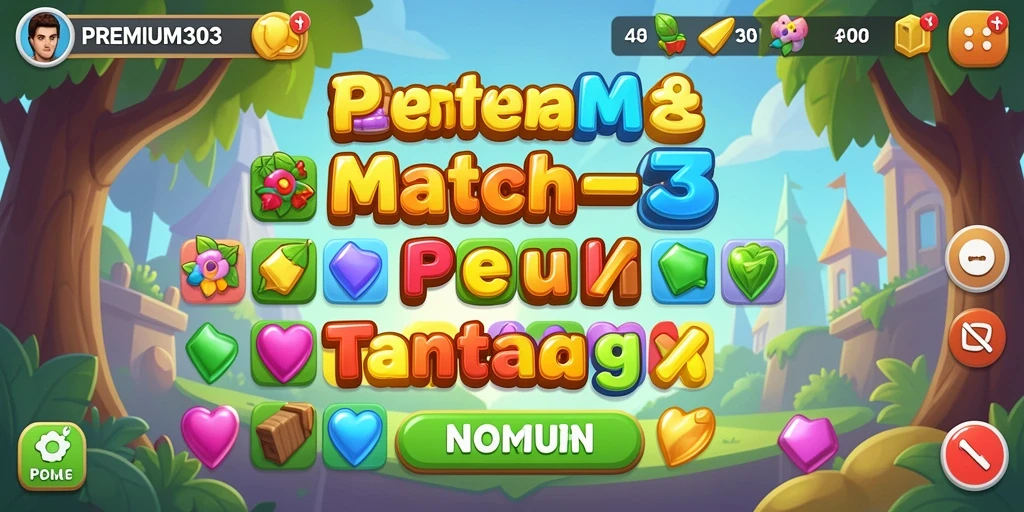 Gameplay seru PREMIUM303 dengan level Match-3 yang berbeda.