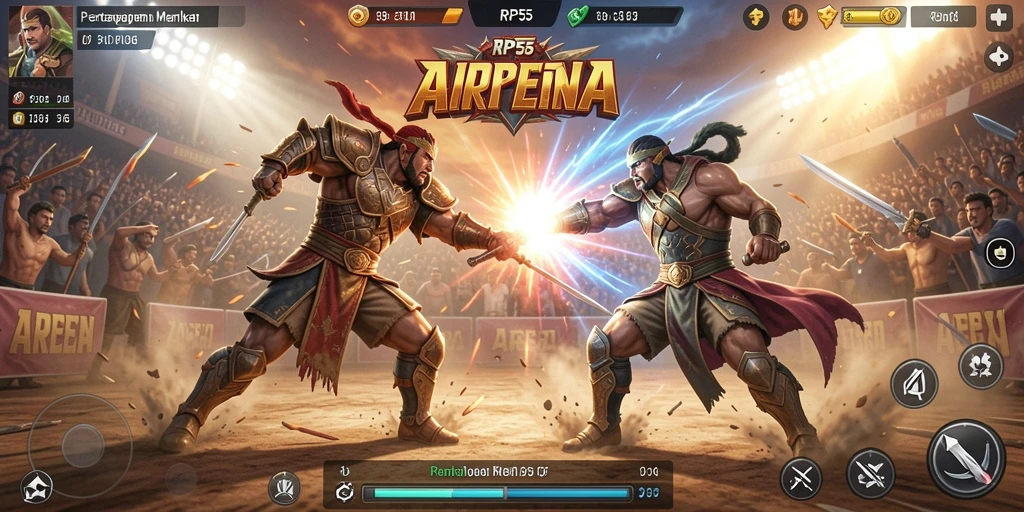 Tampilan seru dari gameplay RP55 saat beraksi di arena pertarungan.
