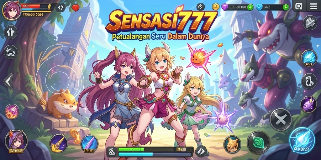 Tampilkan gameplay menakjubkan SENSASI777 dengan karakter anime.