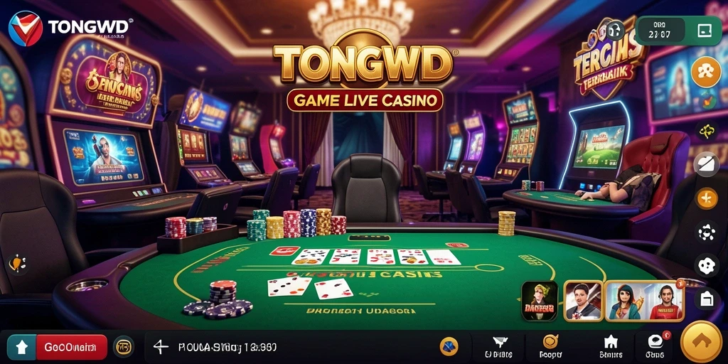 Tampilan utama game TONGWD dengan dealer live dan permainan kasino.