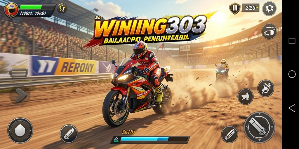 Tampilan gameplay balapan motor yang seru dan menegangkan.